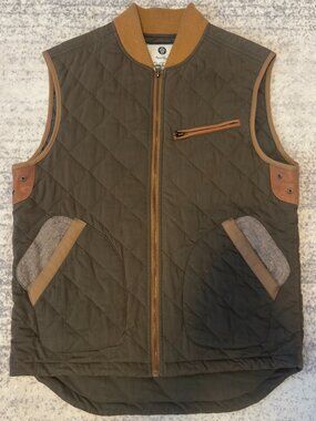 Under Two Flags Quilted Olive Vest with Leather Accents - Size S
